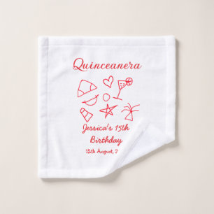 Toalha De Rosto Quinceanera aniversário de 15 anos vermelho festa
