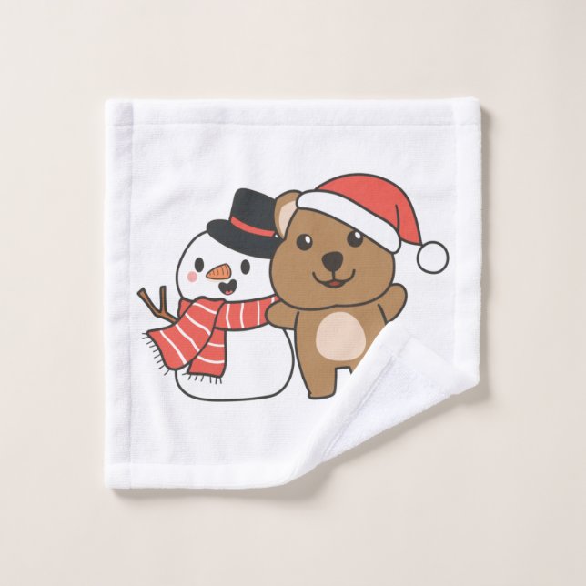 Toalha De Rosto Quokka Com Snowman No Inverno No Natal (Pano de lavar)