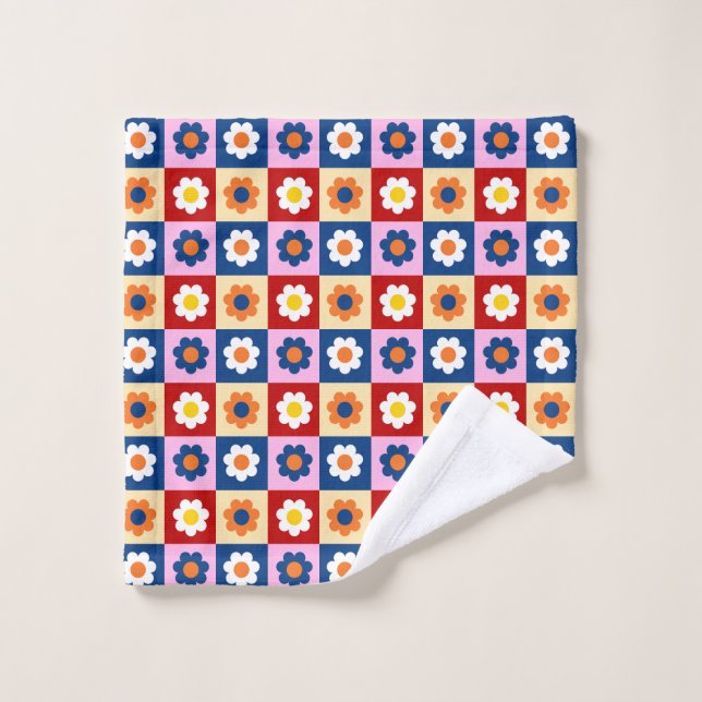Toalha De Rosto Retro Cute colorful Flowers Pattern  (Pano de lavar)