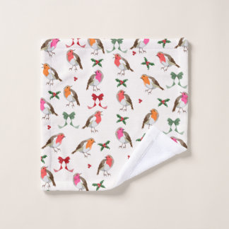 Toalha De Rosto Robins de pássaros de Natal e Holly