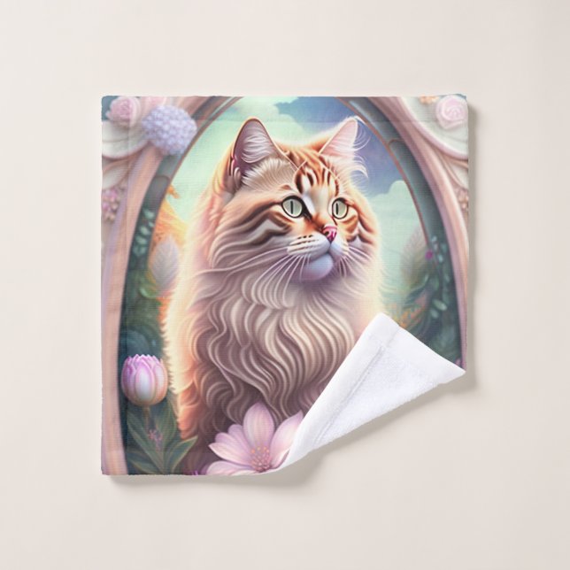 Toalha De Rosto Romantik Katze mit Blumen (Pano de lavar)