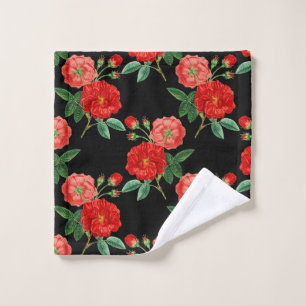 Toalha De Rosto Rosas Vermelhas, Fundo Preto,
