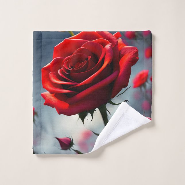 Toalha De Rosto Ruby Rosa vermelha Stem E Buds, (Pano de lavar)