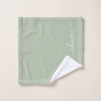 Toalha De Rosto Sage Verde Moderno Nome Monograma Feminino em Rasc