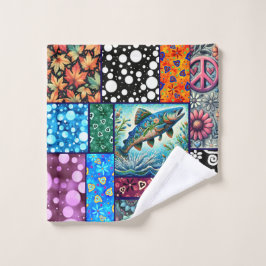 Toalha De Rosto Salmon Crazy Quilt Floral Whimsical Colorful