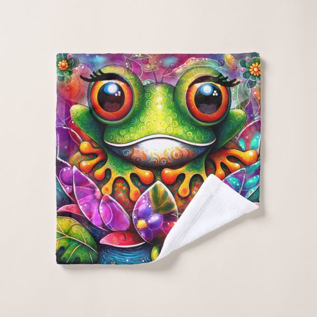 Toalha De Rosto Sapo Whimsic Pintura De Abstrato Floral Verde (Pano de lavar)
