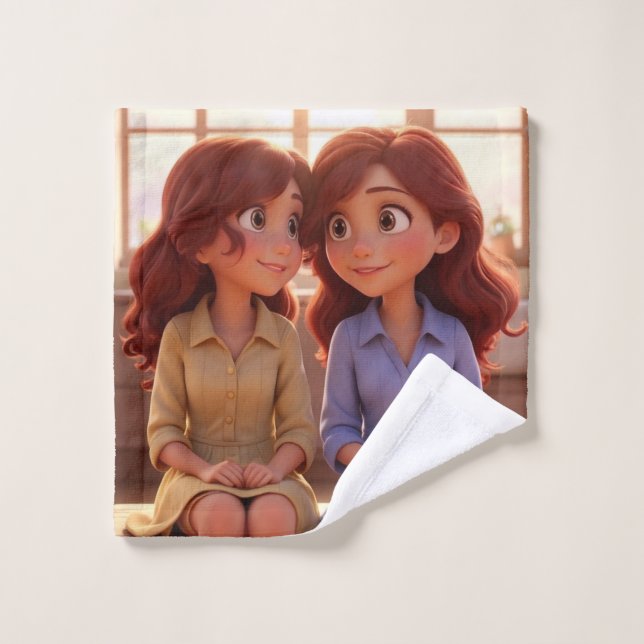 Toalha De Rosto Sister Bond – Beautiful Sisters Illustration Art (Pano de lavar)