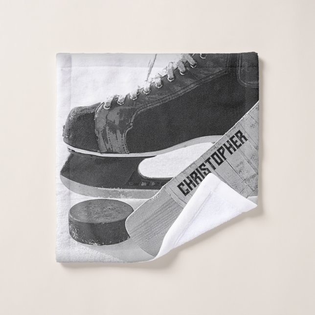 Toalha De Rosto Skates Negros de Hockey Personalizados (Pano de lavar)