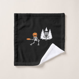 Toalha De Rosto Skeleton Pumpkin Head Disc Golf Player Halloween