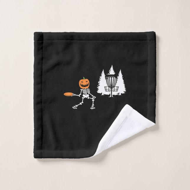 Toalha De Rosto Skeleton Pumpkin Head Disc Golf Player Halloween (Pano de lavar)