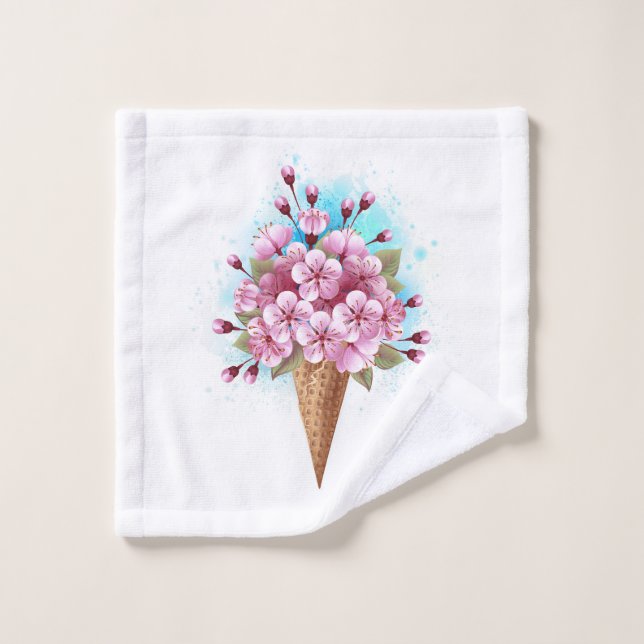 Toalha De Rosto Sorvete Waffle Rosa Sakura Cone (Pano de lavar)
