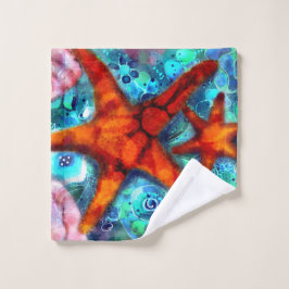 Toalha De Rosto Starfish Seashells Beach Teal Pink