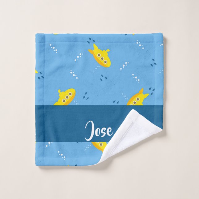Toalha De Rosto Submarino amarelo e peixe em azul (Pano de lavar)