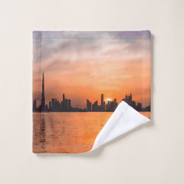 Toalha De Rosto Sunset sobre uma cidade litorânea - aquarela