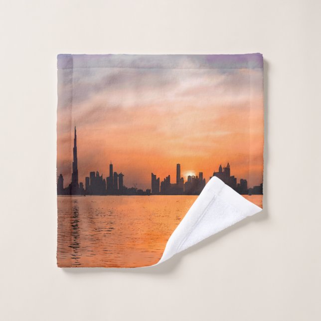 Toalha De Rosto Sunset sobre uma cidade litorânea - aquarela (Pano de lavar)