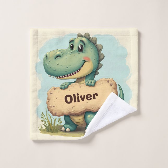 Toalha De Rosto T-Rex Jovial com Placa de Nome de Pedra (Pano de lavar)