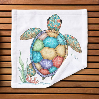 Toalha De Rosto Tartaruga Marinha Emendada Caprichosa
