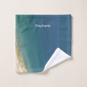 Toalha De Rosto Teal Blue Water Abstrato Monograma Name Beach Shor