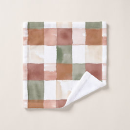 Toalha De Rosto Terracotta and Green Watercolor Plaid Gingham