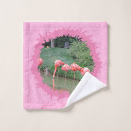 Toalha De Rosto Texto personalizado moderno e foto em padrão rosa