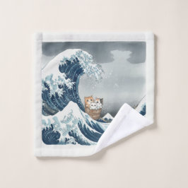 Toalha De Rosto The Great Wave off Kanagawa with Cute Kittens ウォッシ