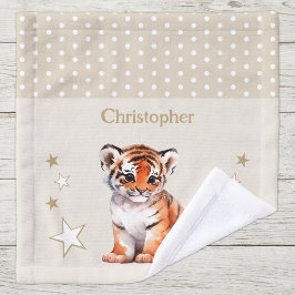 Toalha De Rosto Tigre fofo adicionar nome bolinhas estrelas marrom