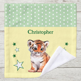 Toalha De Rosto Tigre fofo adicionar nome bolinhas estrelas verde