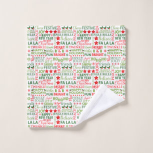 Toalha De Rosto Tipografia de Natal Vermelho & Verde Padrão Sem Co