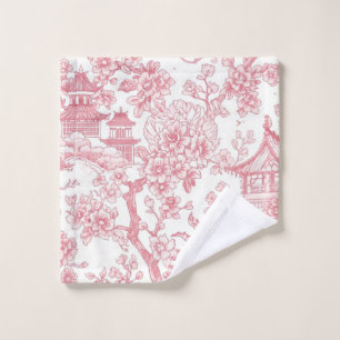 Toalha De Rosto Toile de Chinoiserie Rosa Dragão Flor de Cerejeira