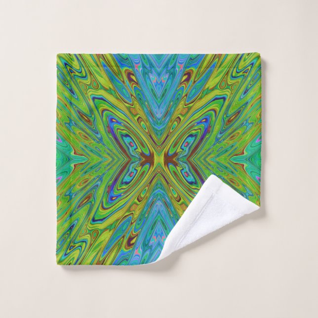 Toalha De Rosto Trippy Chartreuse e Blue Abstrato Butterfly (Pano de lavar)