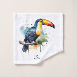 Toalha De Rosto Tucano no Ramo Arte em Aquarela, personalizado