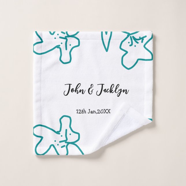 Toalha De Rosto Turquoise blue wedding couple name date flstylish  (Pano de lavar)