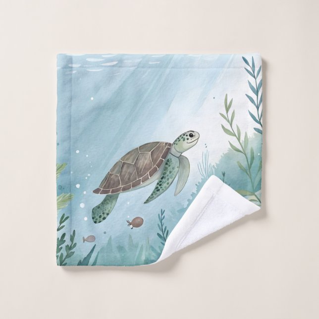 Toalha De Rosto Underwater world with turtle (Pano de lavar)