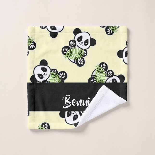 Toalha De Rosto Urso-panda com folhas verdes de bambu (Pano de lavar)