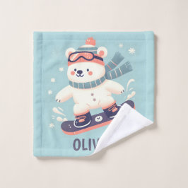 Toalha De Rosto Urso Polar Fofo em Snowboard Personalizado