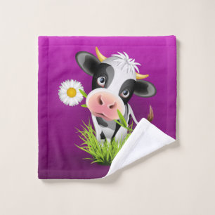 Toalha De Rosto Vaca de raça pura de erva sobre roxo