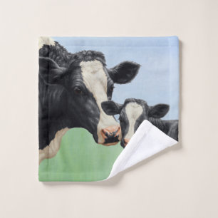 Toalha De Rosto Vaca Holstein Negra e Vitelo