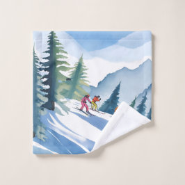 Toalha De Rosto Vamos Esquiar | Pintura em Aquarela de Inverno