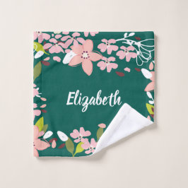 Toalha De Rosto Verde com Flores Rosa Personalizadas