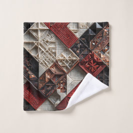 Toalha De Rosto Vermelho Preto Marfim Micro Mosaico 3D Geométrico