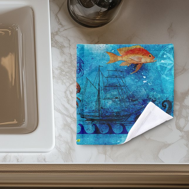 Toalha De Rosto Vintage Mar Azul Profundo Marítimo (Criador carregado)