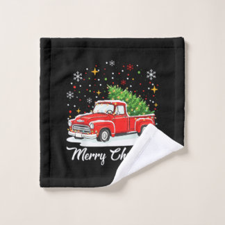 Toalha De Rosto Vintage Merry Christmas Red Truck Santa Tree Famil
