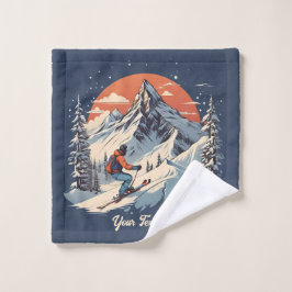 Toalha De Rosto Vintage Mountain Pine Skiing Laranja Sunset