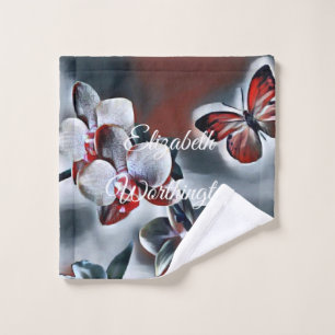 Toalha De Rosto Vintage Watercolor de Cinza Vermelha Branca, Flor