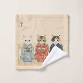 Toalha De Rosto Watercolor Baby Cats in Kimono (Japanese Art 