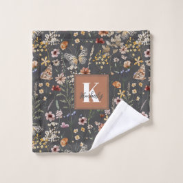 Toalha De Rosto Watercolor Wildflowers Monogram Name