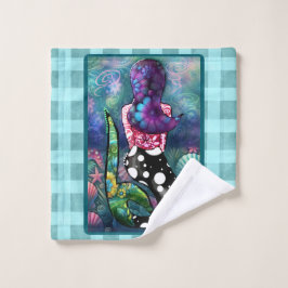 Toalha De Rosto Whimsical Abstract Mermaid Nautical Teal Seashells