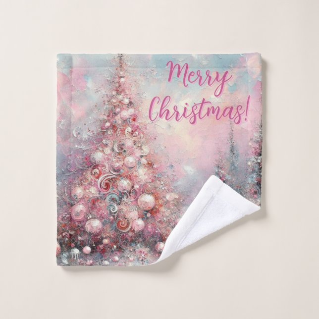 Toalha De Rosto Whimsical Pink Christmas Tree Personalized (Pano de lavar)