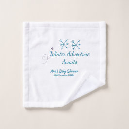 Toalha De Rosto Winter Adventure awaits baby shower blue snowflake