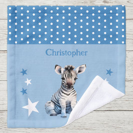 Toalha De Rosto Zebra fofa adicionar nome bolinhas estrelas azul